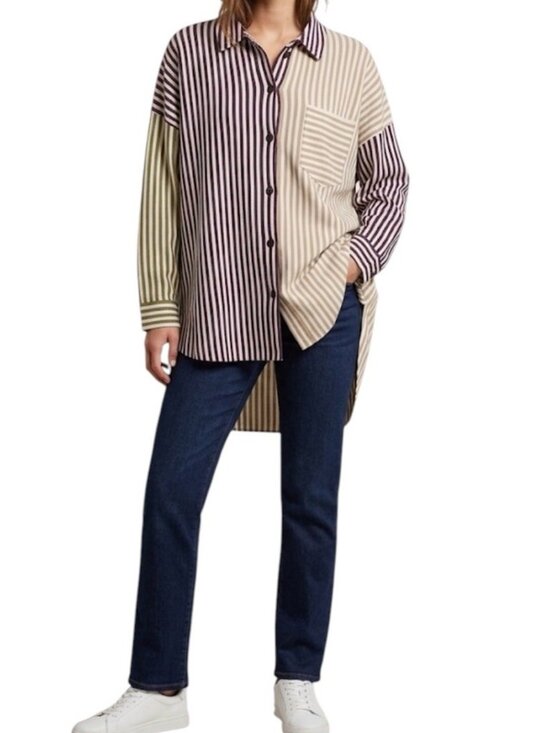 Cato Tops - Cato Multicolored Stripped Buttoned Up Long Sleeved Businesses Casual Shirt XL